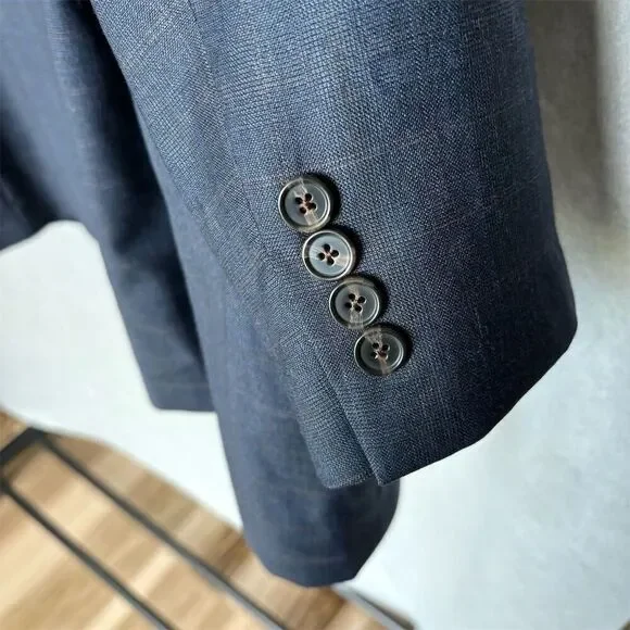 Ralph Lauren Men's Wool Navy Check Blazer Size 48 Classic Fit Business